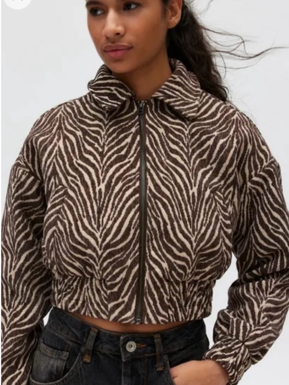 Kimchi blue Women's Brown Zebra-Print Cropped Jacket